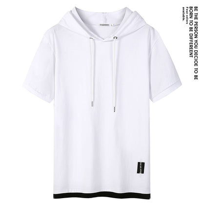 Casual Simple Men's Clothing Cotton Hooded T-shirt White GlamzKart