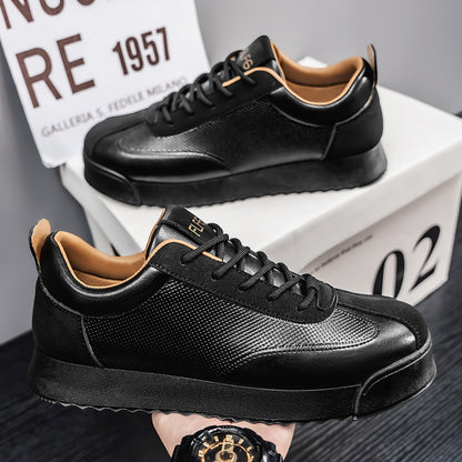 Black Work Casual Leather Shoes Low-cut Black GlamzKart