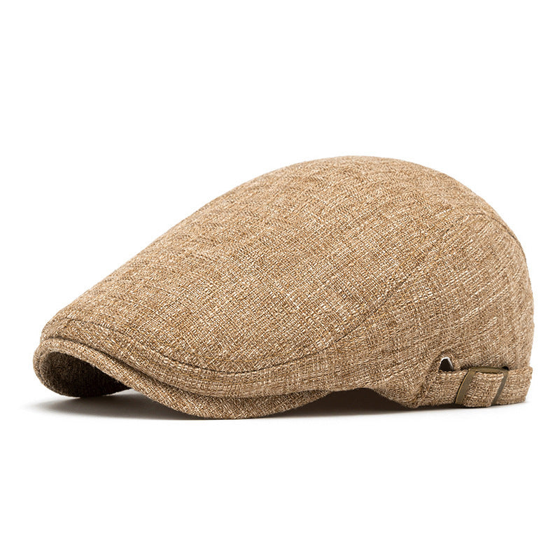 Breathable Cotton And Linen Beret Men's Retro Peaked Cap Khaki Adjustable GlamzKart
