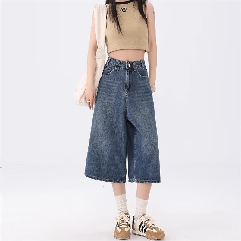 Cropped Jeans Women's Wide-leg Summer Inelastic GlamzKart
