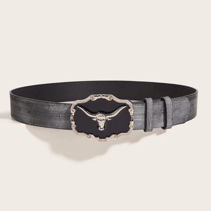 Retro Domineering Epoxy Cattle Head Buckle Women's Casual Men's Jeans Strap Personality Belt GlamzKart