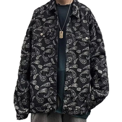 Spring And Autumn Black Jacquard Plaid Denim Jacket GlamzKart