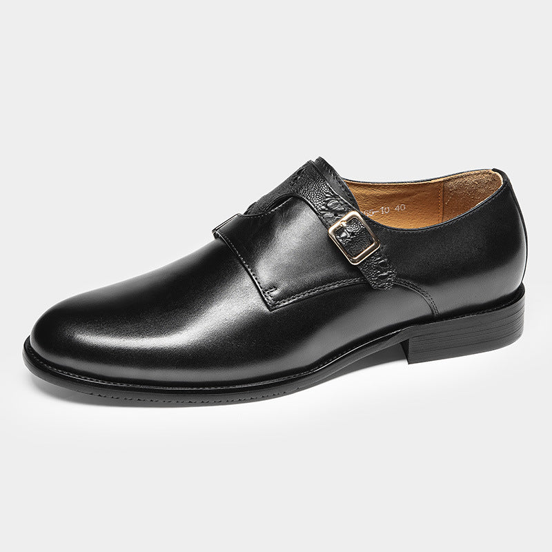 Men's First Layer Cowhide Summer Round Toe Double Buckle Retro Style Business Leather Shoes GlamzKart