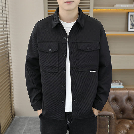 Twill Knitted Lapel Shirt Jacket Coat GlamzKart