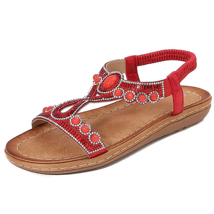 Frosted Bohemian Sandals Women's Summer Red GlamzKart