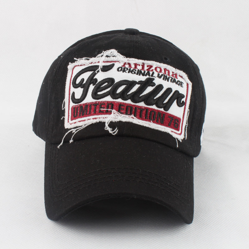 European And American Style Featur Letter Embroidered Peaked Cap Outdoor Casual Hat Black Adjustable GlamzKart