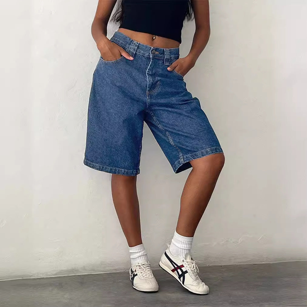 European And American Denim Shorts Bullet-free Fitted Figure Flattering Women's Pants GlamzKart
