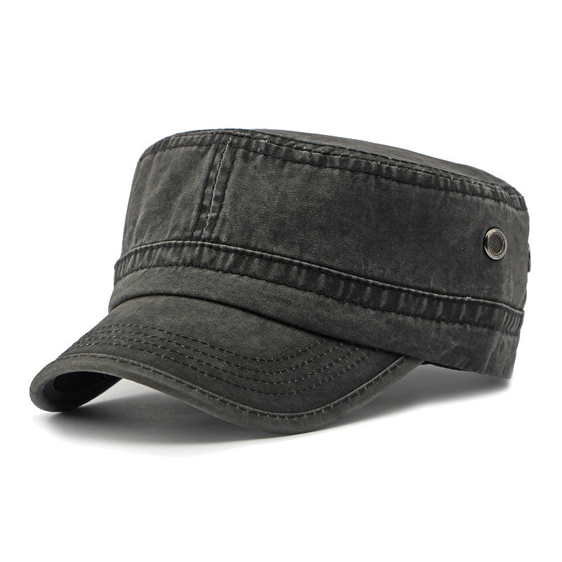 All-match Flat Top Military Cap Men And Women Black Adjustable GlamzKart