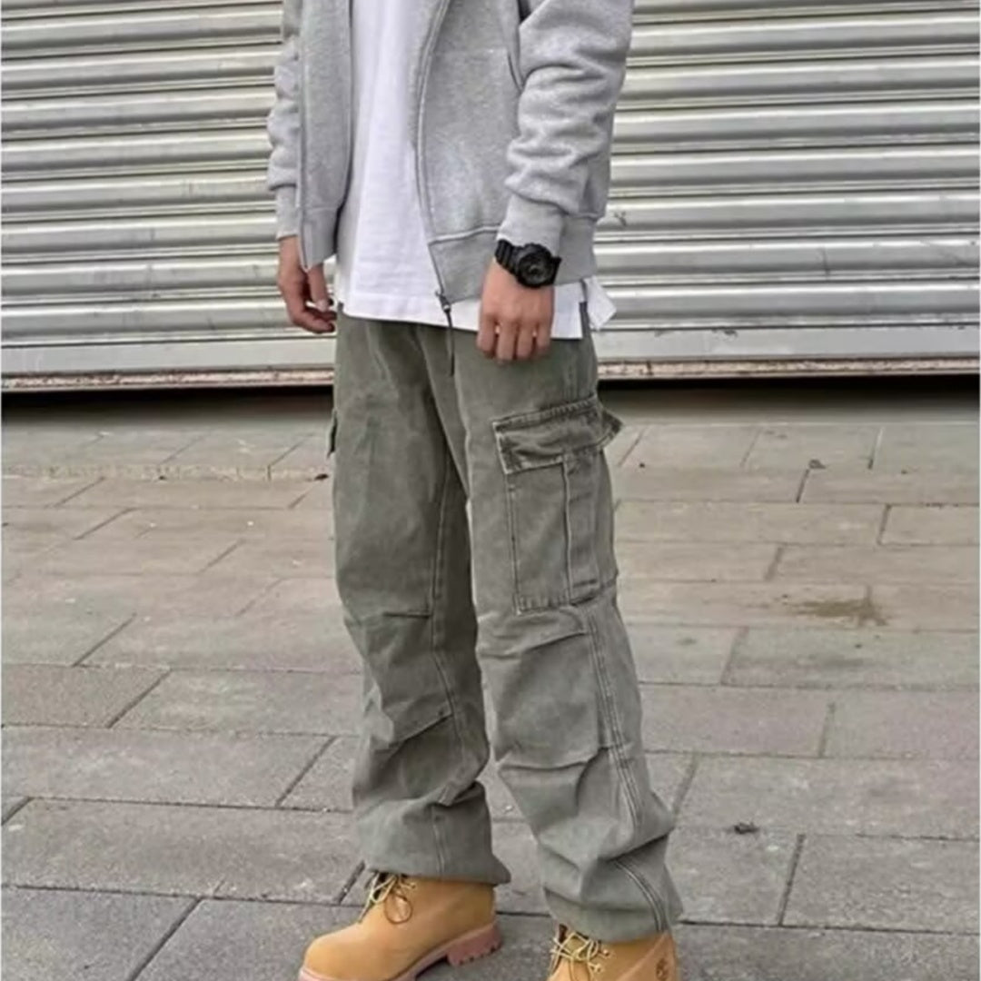 Loose Straight Heavy Stone Washed Retro Casual Denim Trousers GlamzKart