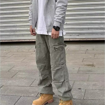 Loose Straight Heavy Stone Washed Retro Casual Denim Trousers GlamzKart