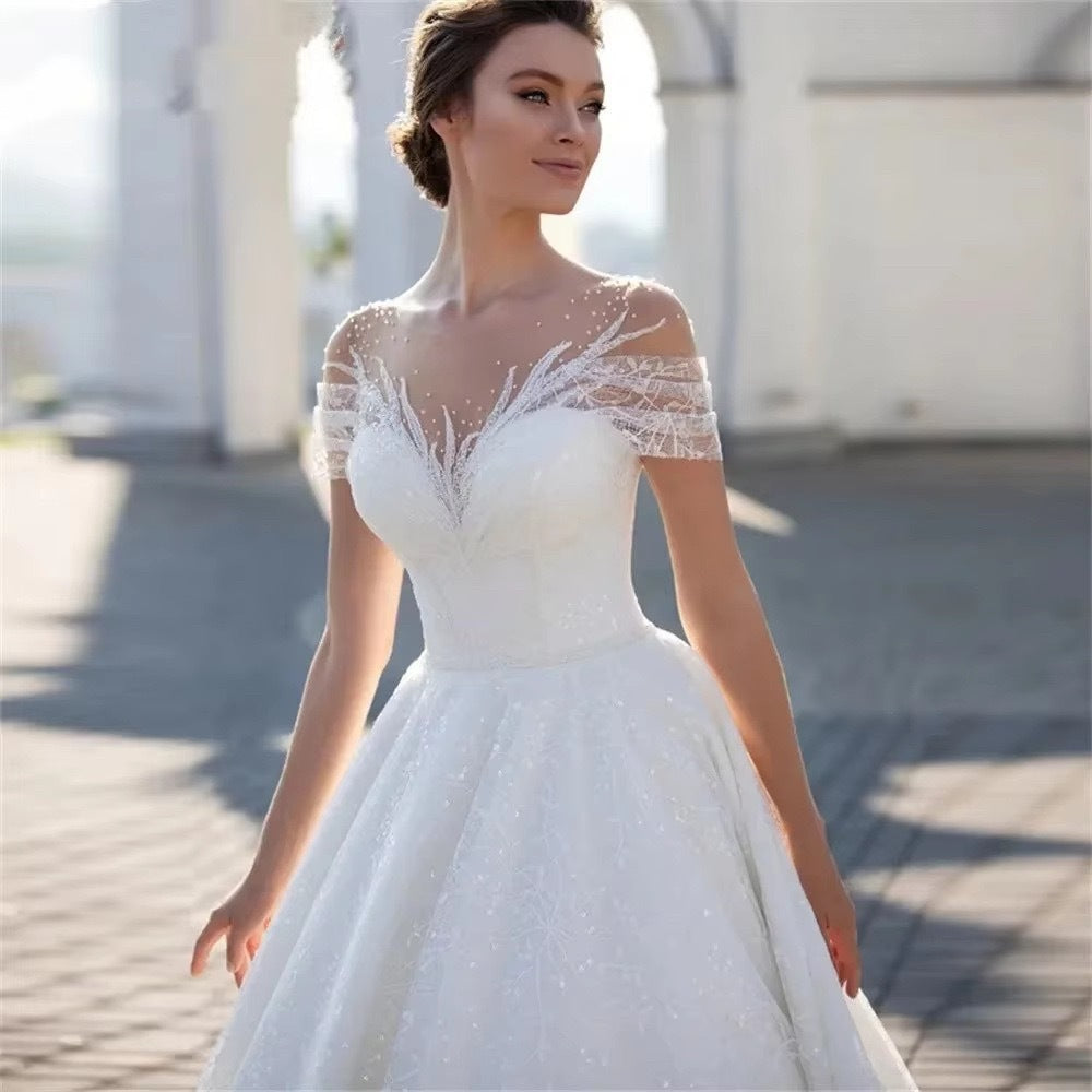 Off-shoulder Light Wedding Dress Bridal Main Yarn Lace Wedding Veil Small Trailing GlamzKart