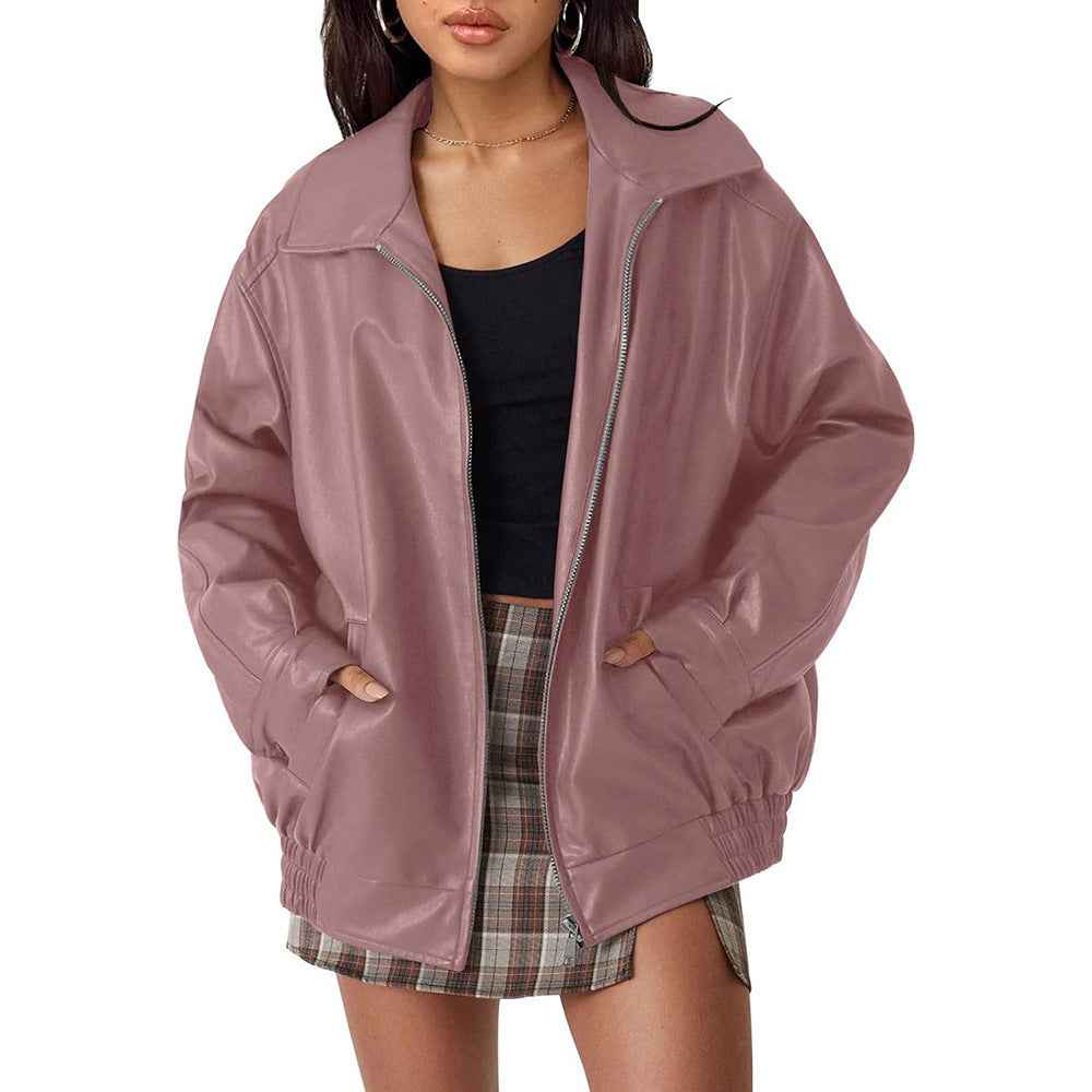 Women's Oversized Biker's Leather Jacket Fall Winter Fashion