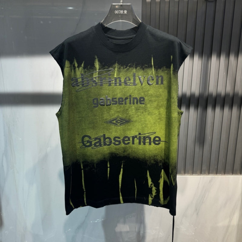 Letter Printing Gradient Comfortable Vest Ruan Handsome Sleeveless Black GlamzKart