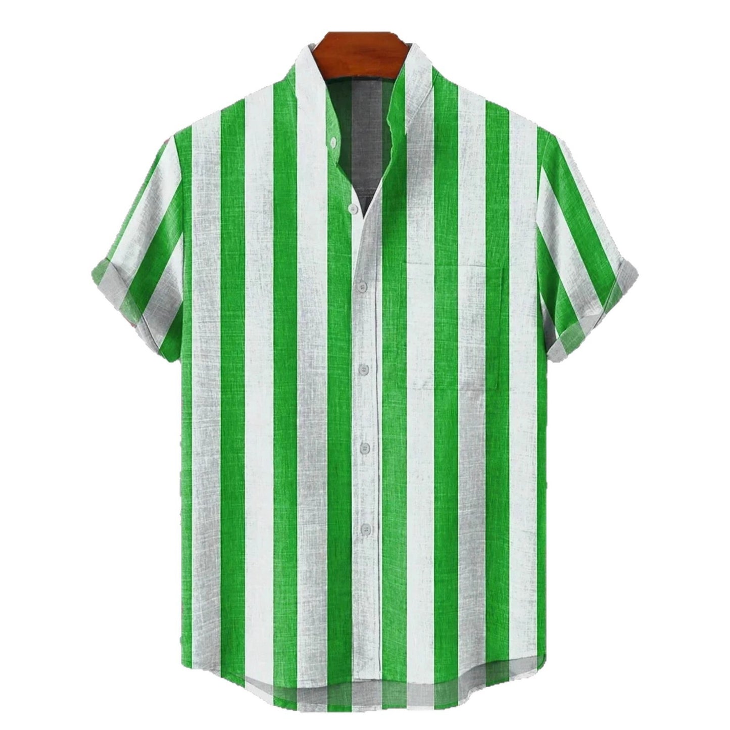 Men's Stand Collar Contrast Color Striped Casual Cool Versatile Short Sleeve GlamzKart