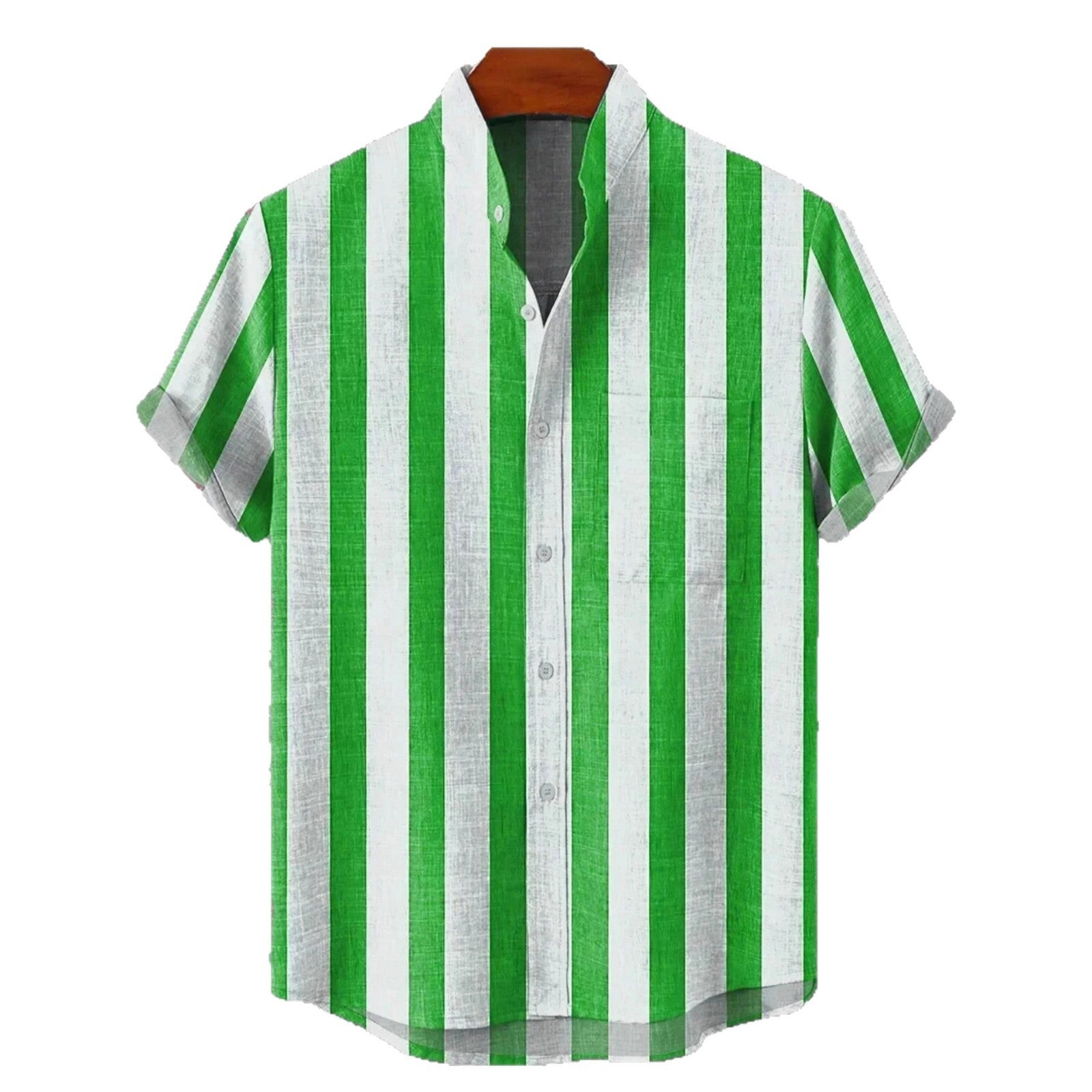 Men's Stand Collar Contrast Color Striped Casual Cool Versatile Short Sleeve GlamzKart