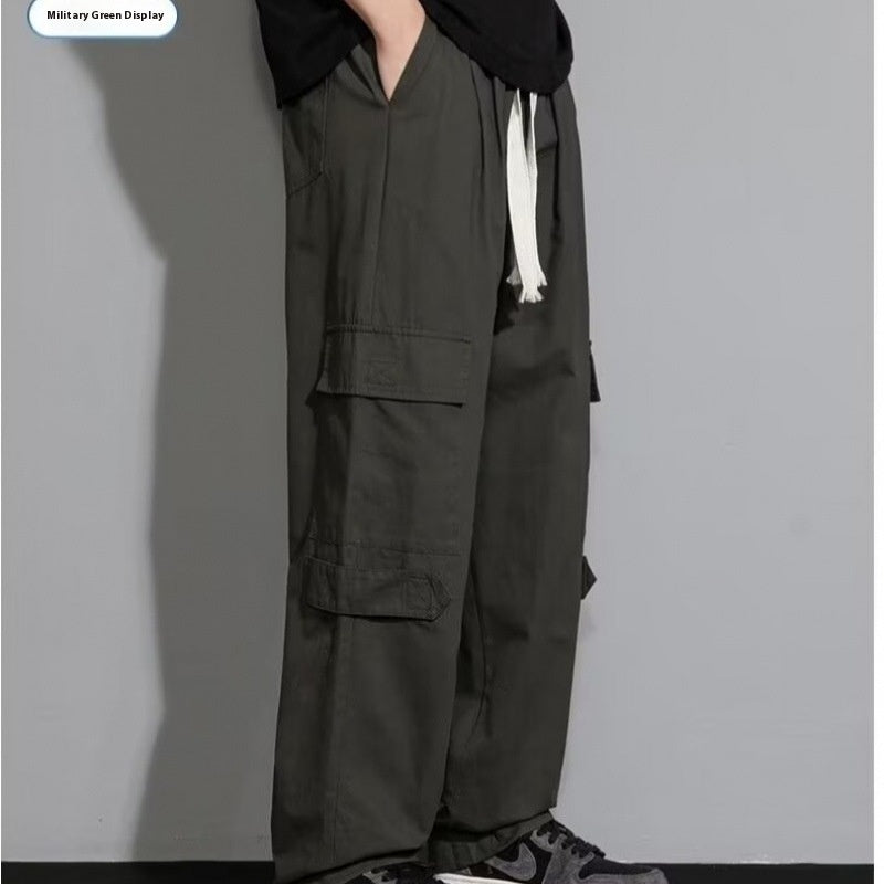 Men's Autumn New Retro Loose Straight Casual Trousers Green GlamzKart