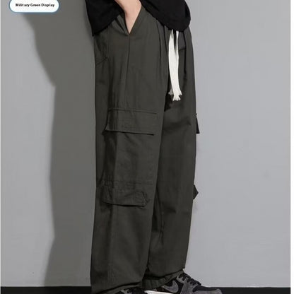 Men's Autumn New Retro Loose Straight Casual Trousers Green GlamzKart