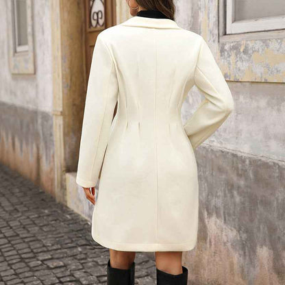 Pearl Fastener Decoration Solid Color Wool Coat Women
