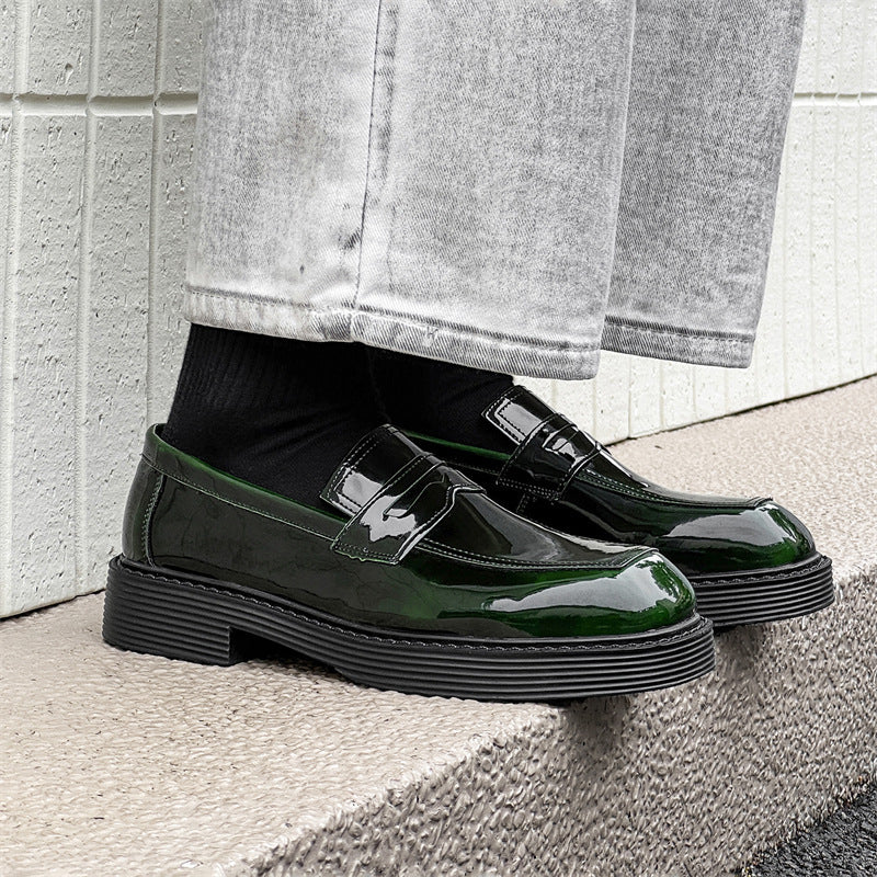 Hong Kong Style Thick-soled British Style Leather Shoes Spring And Autumn Single-layer Shoes Change Color Green GlamzKart