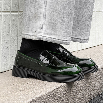 Hong Kong Style Thick-soled British Style Leather Shoes Spring And Autumn Single-layer Shoes Change Color Green GlamzKart