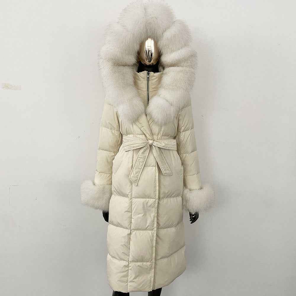 Thickened Long Section White Goose Down Slim Fit Women's Coat