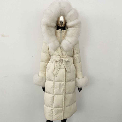 Thickened Long Section White Goose Down Slim Fit Women's Coat