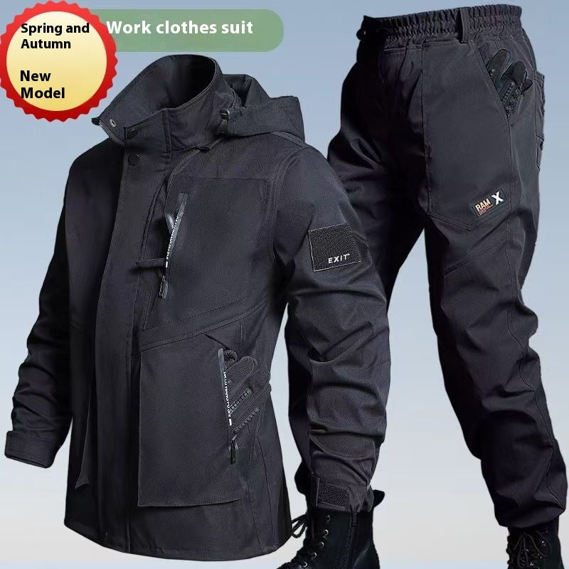 Autumn And Winter Fleece-lined Waterproof Jacket Suit 968 Suit Black GlamzKart