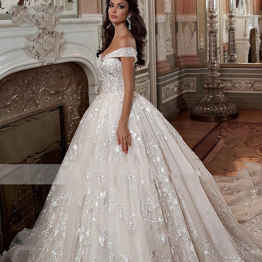 Off-shoulder French-style Bride Trailing Mori Style Simple Small Wedding Dress GlamzKart