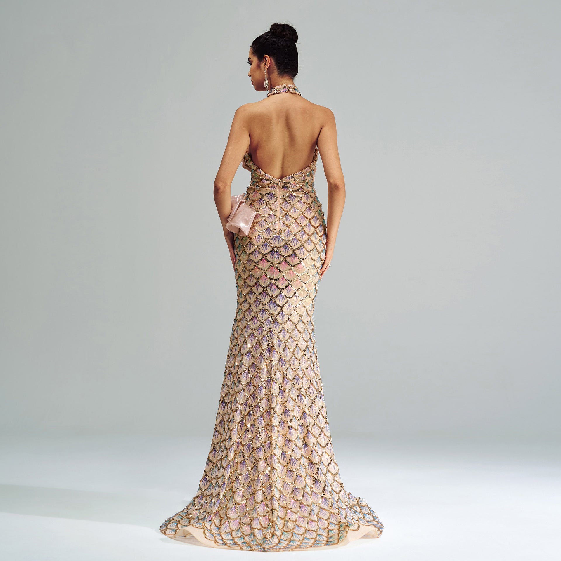 Halter Sequined Mermaid Evening Dress GlamzKart