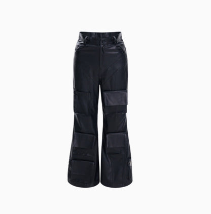 Autumn Three-dimensional Pocket Leather Pants Wide Leg GlamzKart