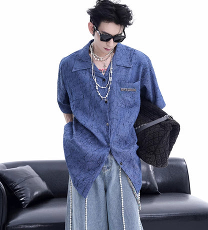 Niche Design Pleated Textured Short Shirt Men's Tops GlamzKart