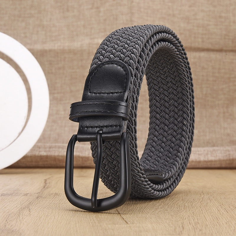 New Men's And Women's Woven Belt Elastic Stretch Punch-free Black Buttons Gray GlamzKart
