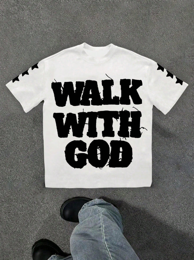 Personality Street Hip Hop Style Letter Pattern T-shirt Retro White GlamzKart