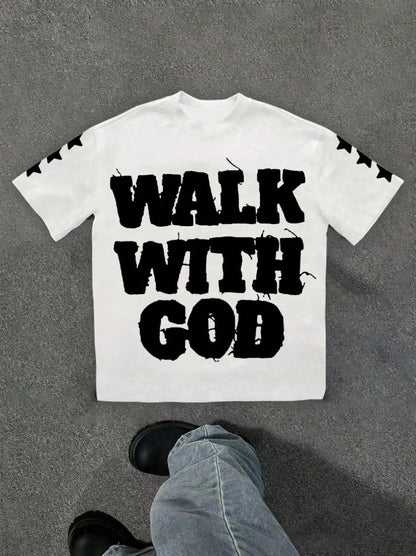 Personality Street Hip Hop Style Letter Pattern T-shirt Retro White GlamzKart