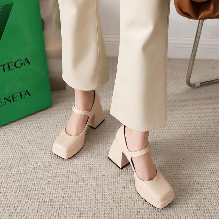 Japanese All-match Lolita Retro Patent Leather Thick High Heels Women GlamzKart
