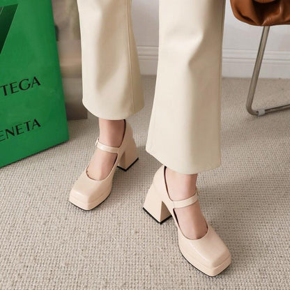 Japanese All-match Lolita Retro Patent Leather Thick High Heels Women GlamzKart