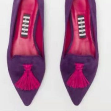 Women's Low-cut Pointed-toe Colorblock Tassel Flat Shoes GlamzKart