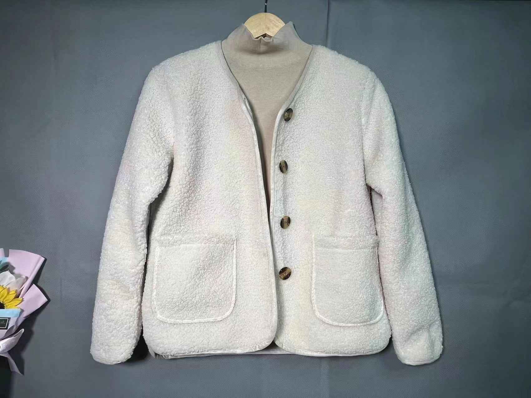 Round Neck Lamb Wool Loose Coat