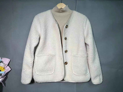 Round Neck Lamb Wool Loose Coat