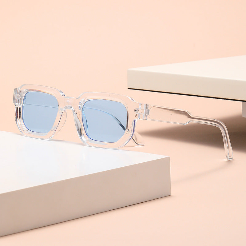Fashionable Sunglasses Simple Personality Small Frame Square All-match Sunglasses Transparent Frame Blue Lens GlamzKart