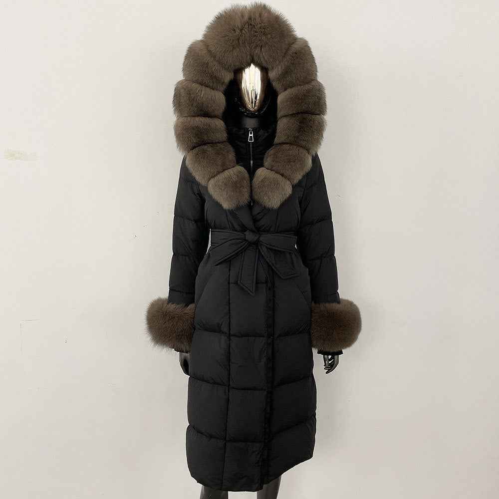 Thickened Long Section White Goose Down Slim Fit Women's Coat