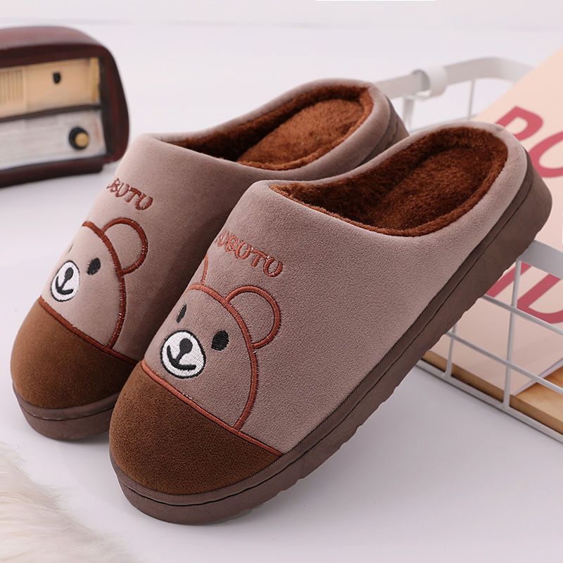 New Fleece-lined Thickened Cotton Slippers Bear Slippers Brown GlamzKart