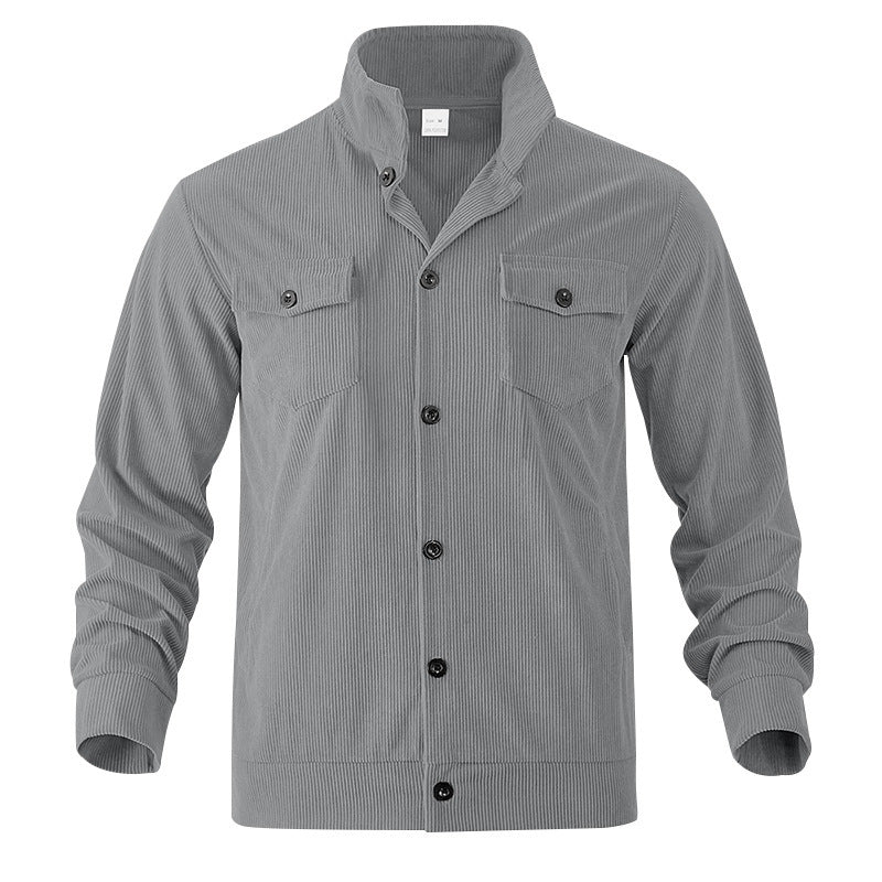 Simple Versatile Multi-pocket Long Sleeve Stand-up Collar Jacket Men's Clothing Light Gray GlamzKart