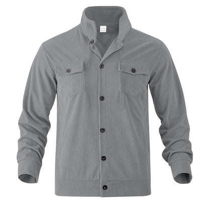 Simple Versatile Multi-pocket Long Sleeve Stand-up Collar Jacket Men's Clothing Light Gray GlamzKart