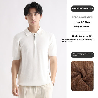 Men's Knitted Short-sleeved Ice Silk Polo Shirt White GlamzKart