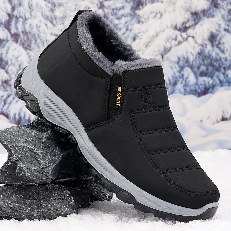 Cotton-padded Shoes Men's Fleece-lined Thick Leisure Warm Snow Boots GlamzKart