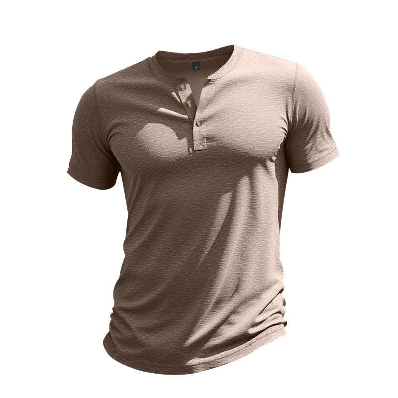 Muscle Bamboo Retro Henley Shirt Short Sleeve Brown GlamzKart