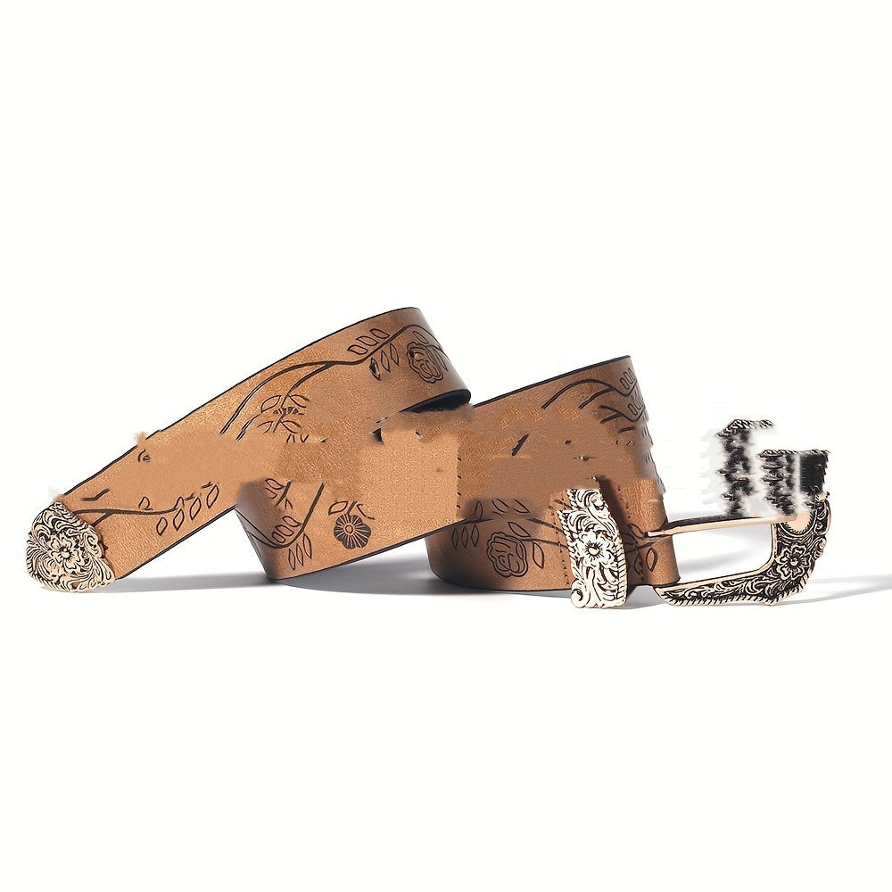 Fashion All-match Casual Retro Maillard Alloy Embossed Women's Belt GlamzKart