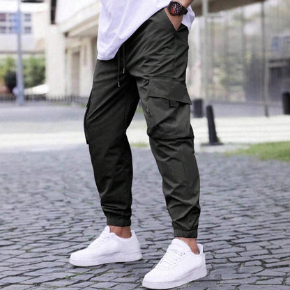 Workwear Casual Pants Drawstring Elastic Waist Track Pants Black GlamzKart