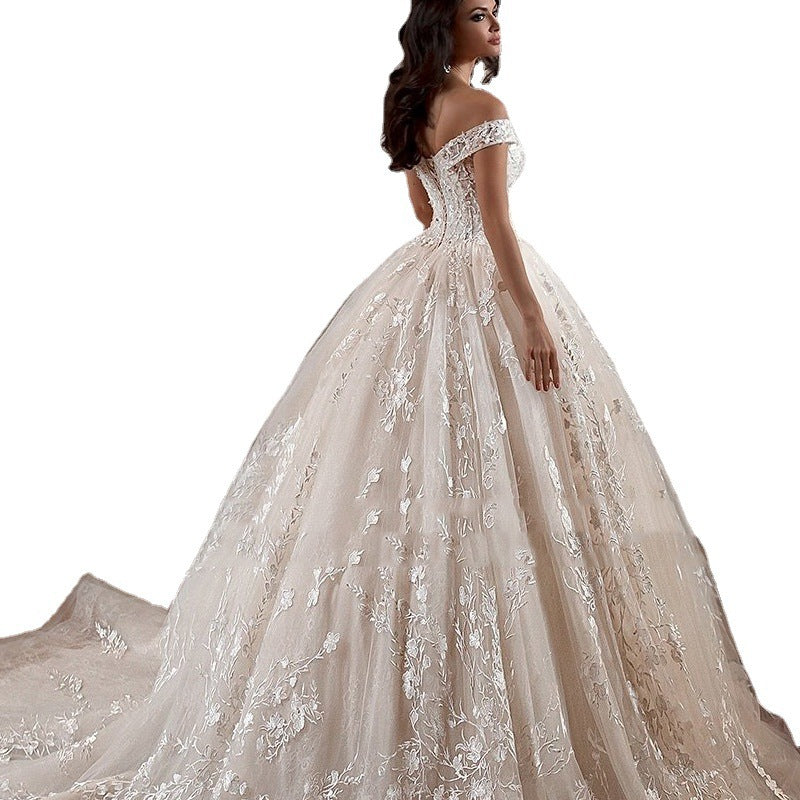 Off-shoulder French-style Bride Trailing Mori Style Simple Small Wedding Dress GlamzKart